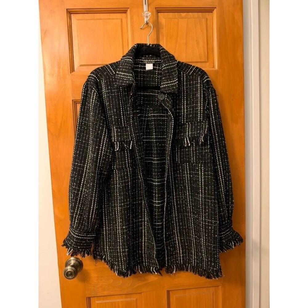 Black and White Tweed Oversized Shacket